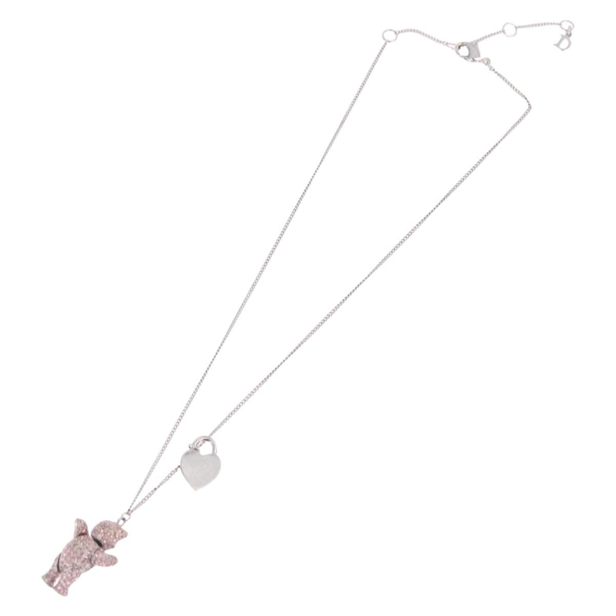 Christian Dior Bear Motif Necklace Metal Silver Auth SW2524