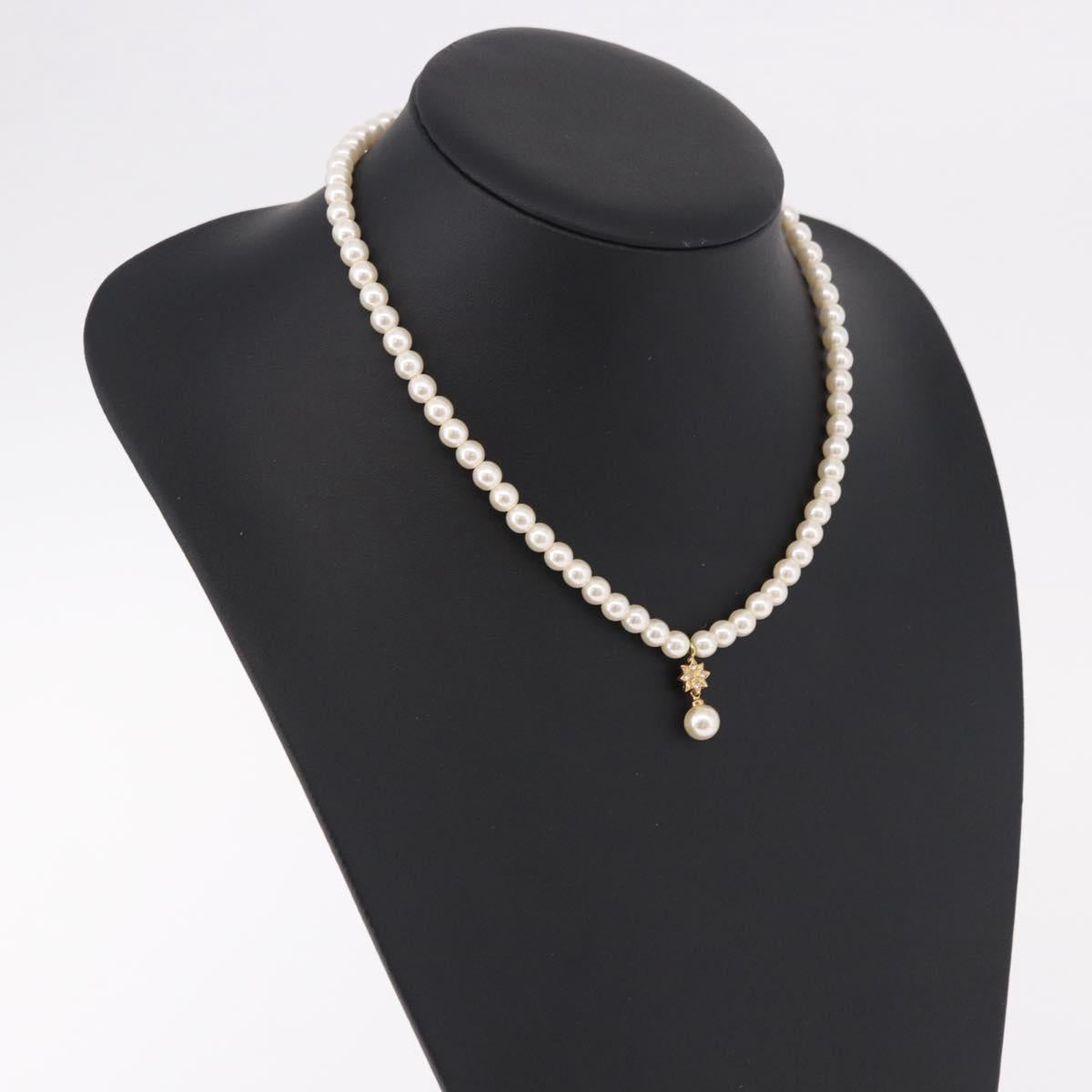 Christian Dior Pearl Necklace Metal White Gold Auth SW2525A