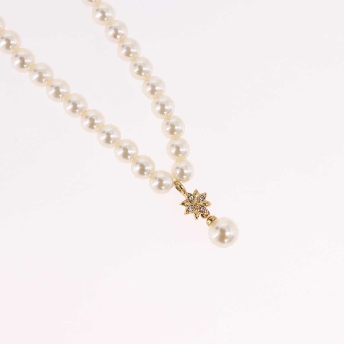 Christian Dior Pearl Necklace Metal White Gold Auth SW2525A