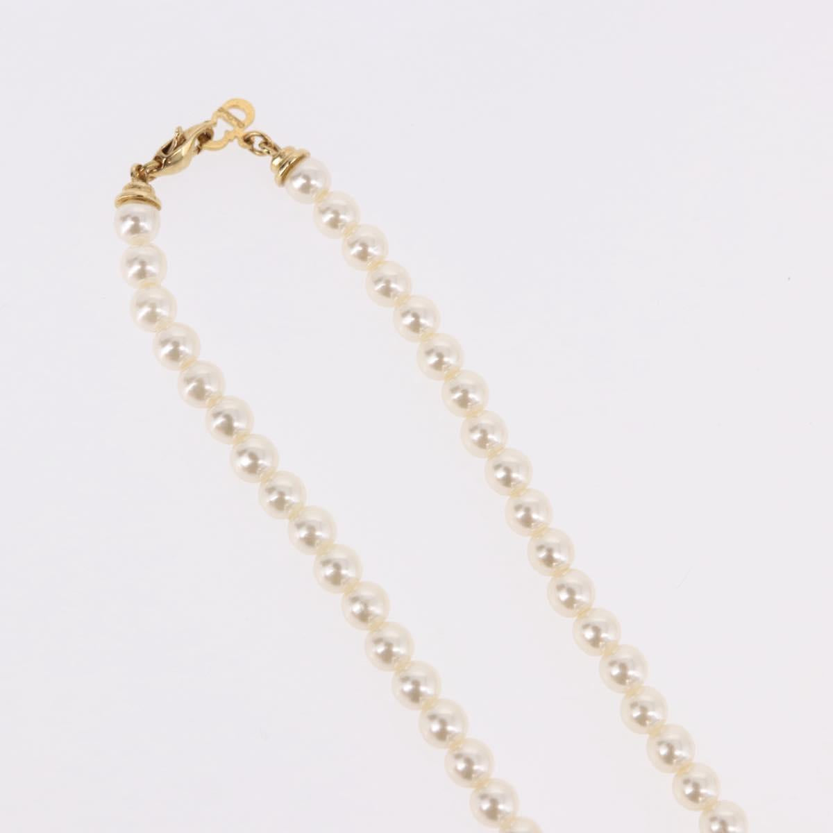 Christian Dior Pearl Necklace Metal White Gold Auth SW2525A