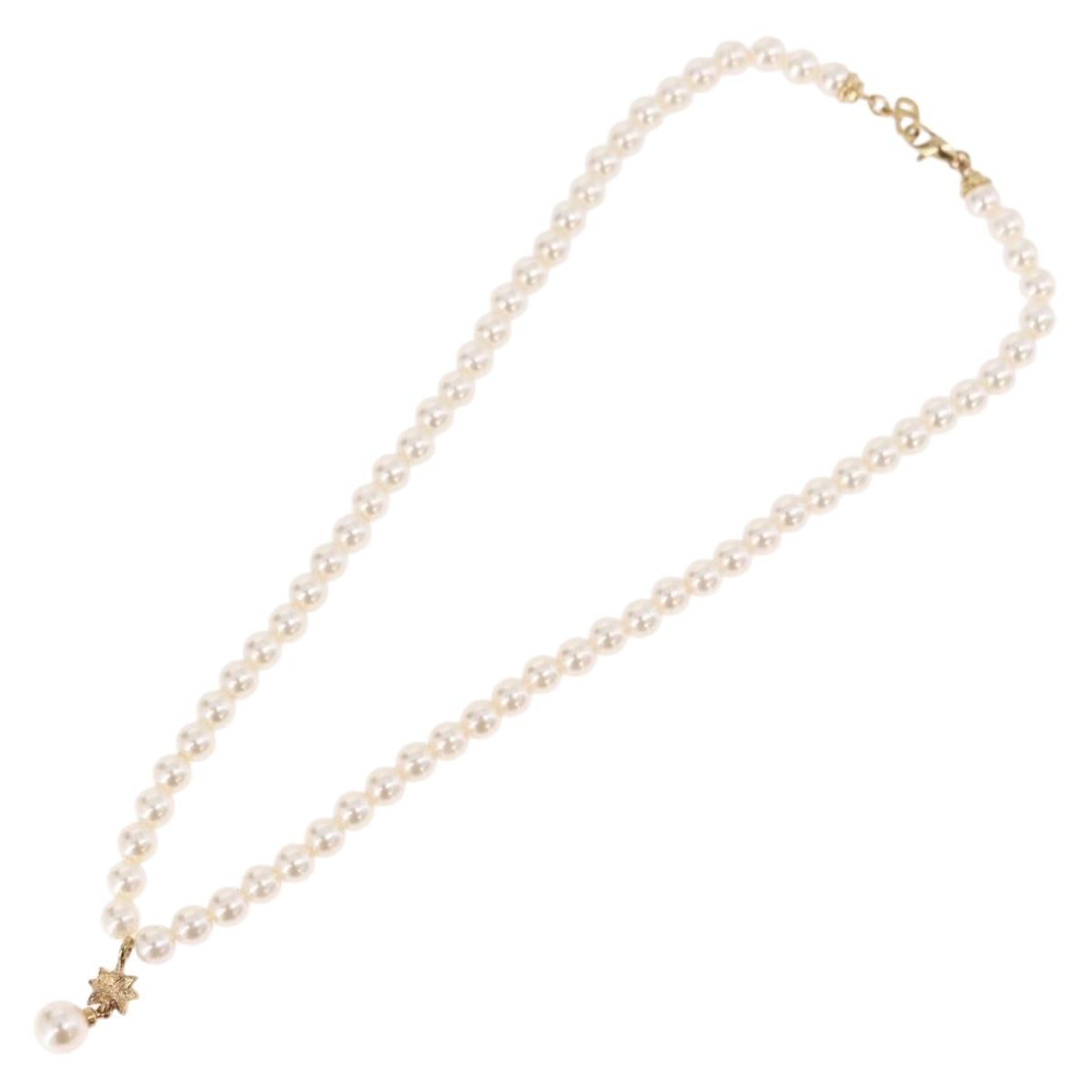 Christian Dior Pearl Necklace Metal White Gold Auth SW2525A