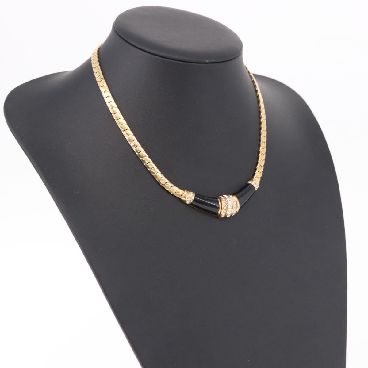 Christian Dior Lacquer Design Choker Necklace Metal Gold Tone Auth SW2529