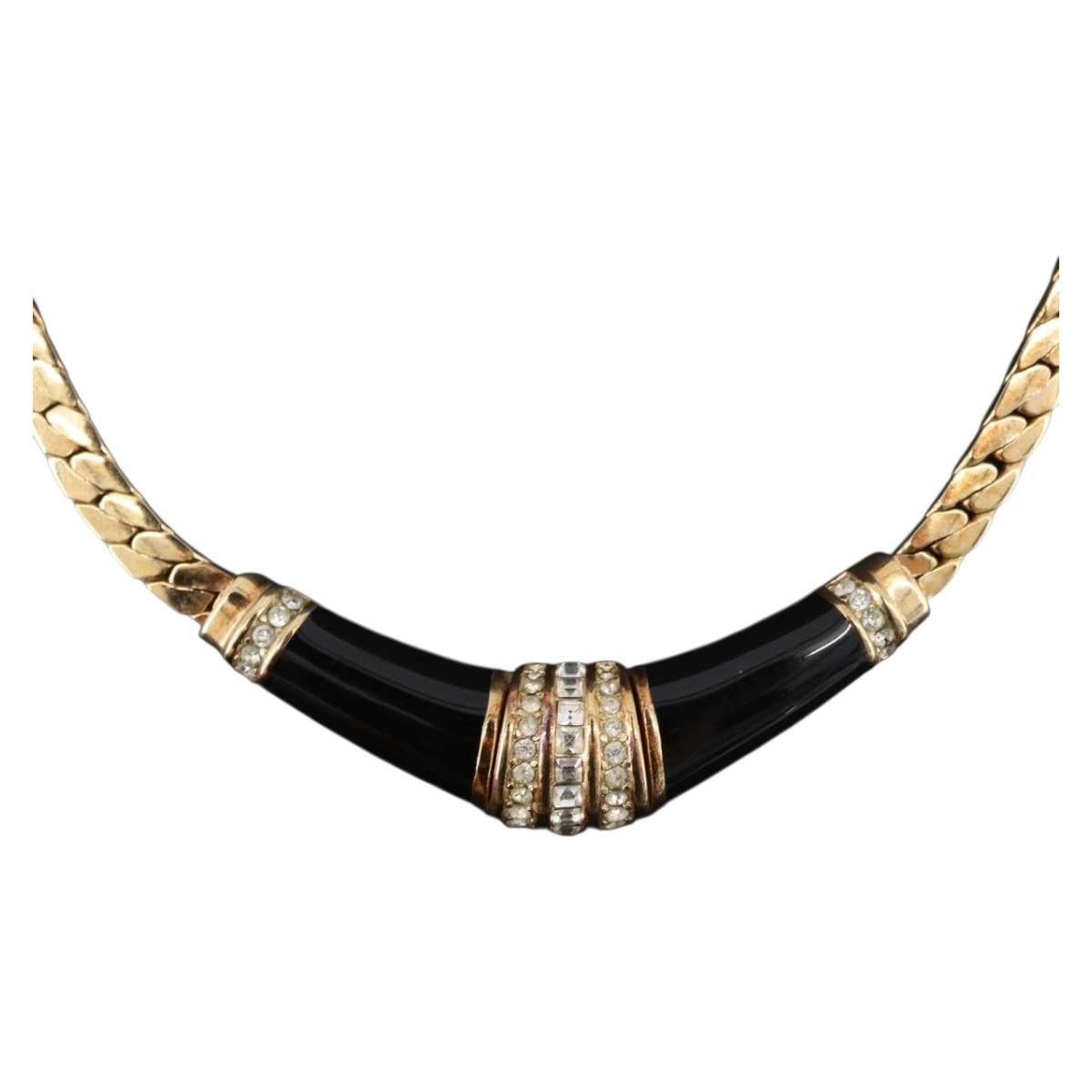 Christian Dior Lacquer Design Choker Necklace Metal Gold Tone Auth SW2529