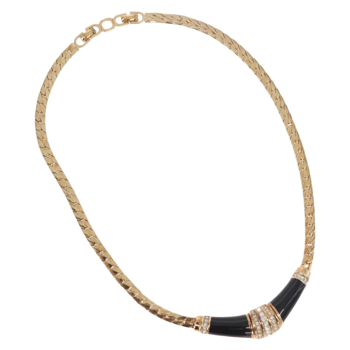 Christian Dior Lacquer Design Choker Necklace Metal Gold Tone Auth SW2529
