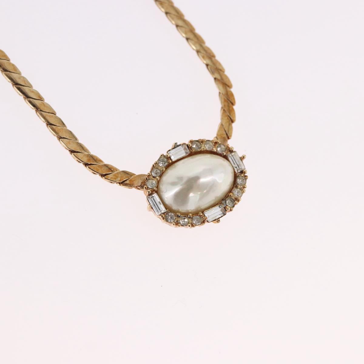 Christian Dior Oval Pearl Choker Necklace Metal Gold Tone Auth SW2530