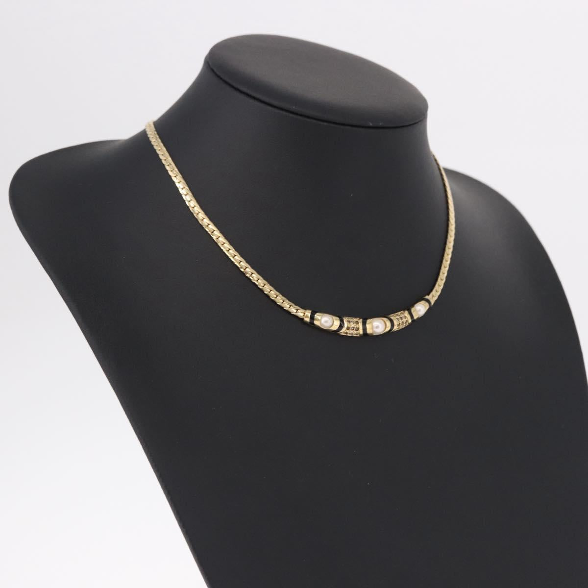 Christian Dior Choker Necklace Metal Gold Tone Auth SW2531