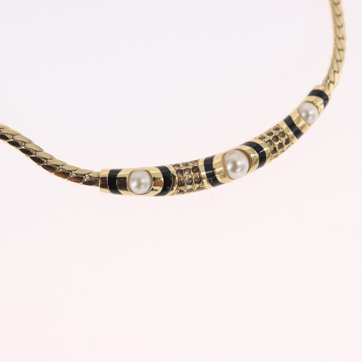 Christian Dior Choker Necklace Metal Gold Tone Auth SW2531