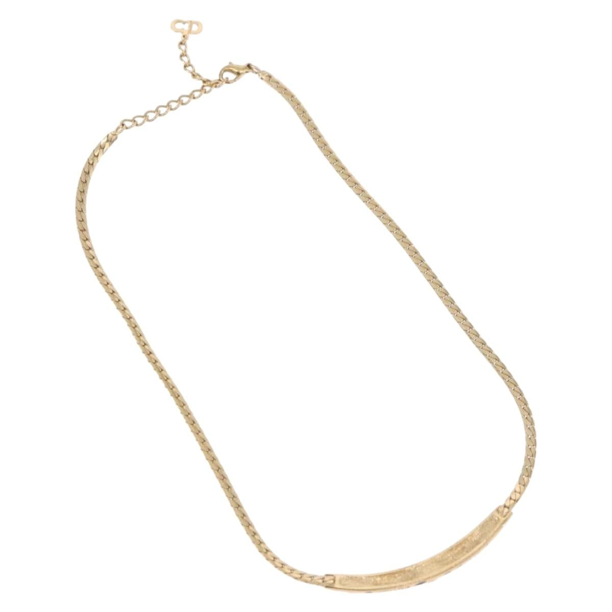 Christian Dior Choker Necklace Metal Gold Tone Auth SW2531