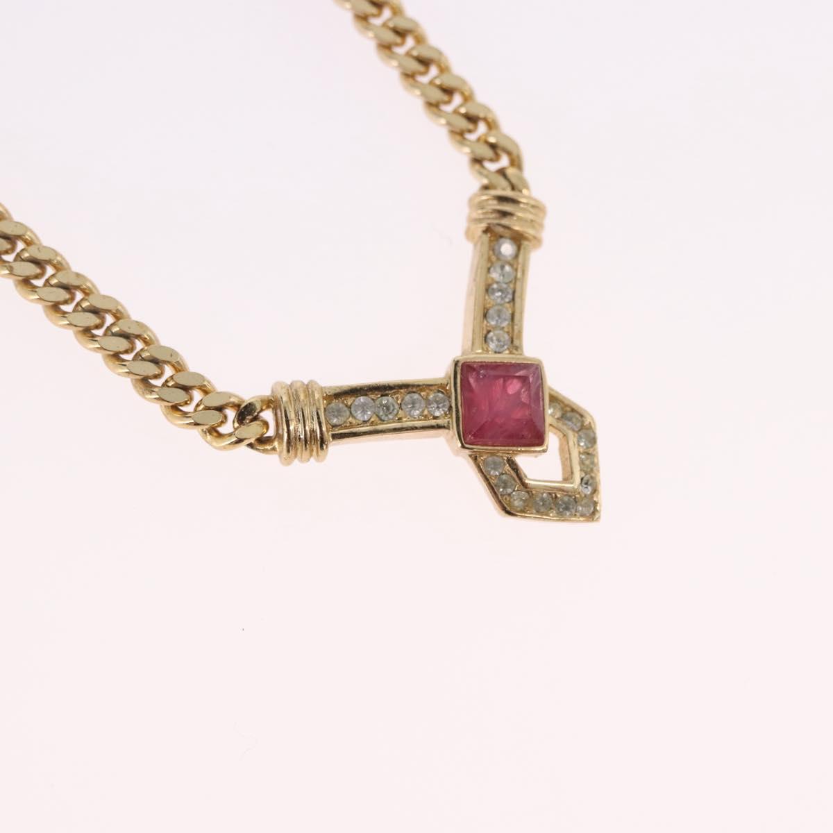 Christian Dior Colored Stone Necklace Metal Gold Tone Auth SW2532