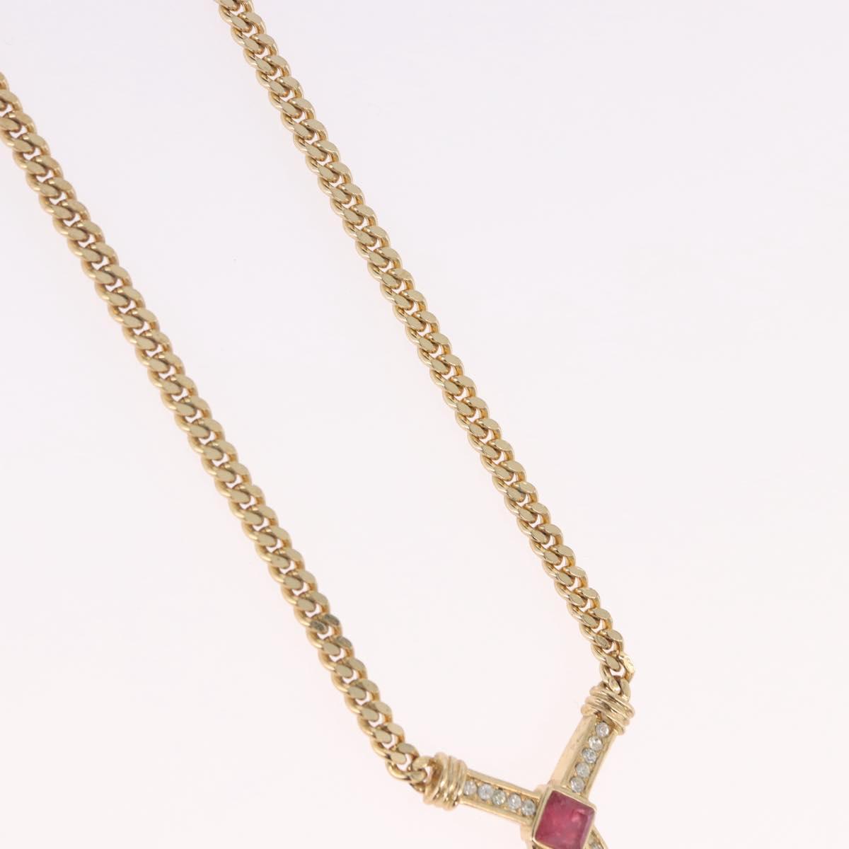 Christian Dior Colored Stone Necklace Metal Gold Tone Auth SW2532
