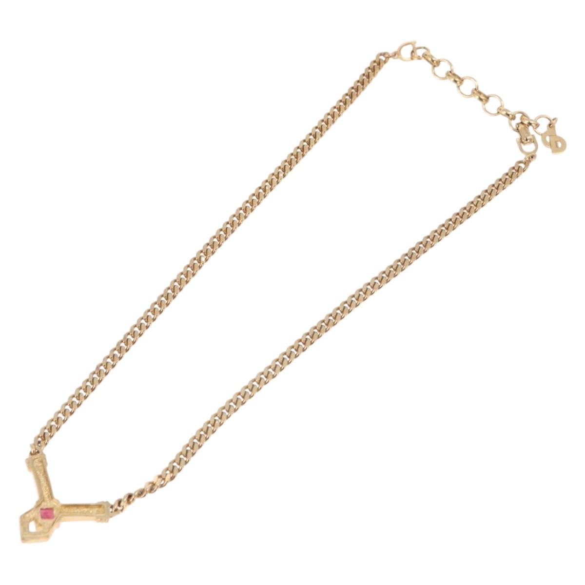 Christian Dior Colored Stone Necklace Metal Gold Tone Auth SW2532