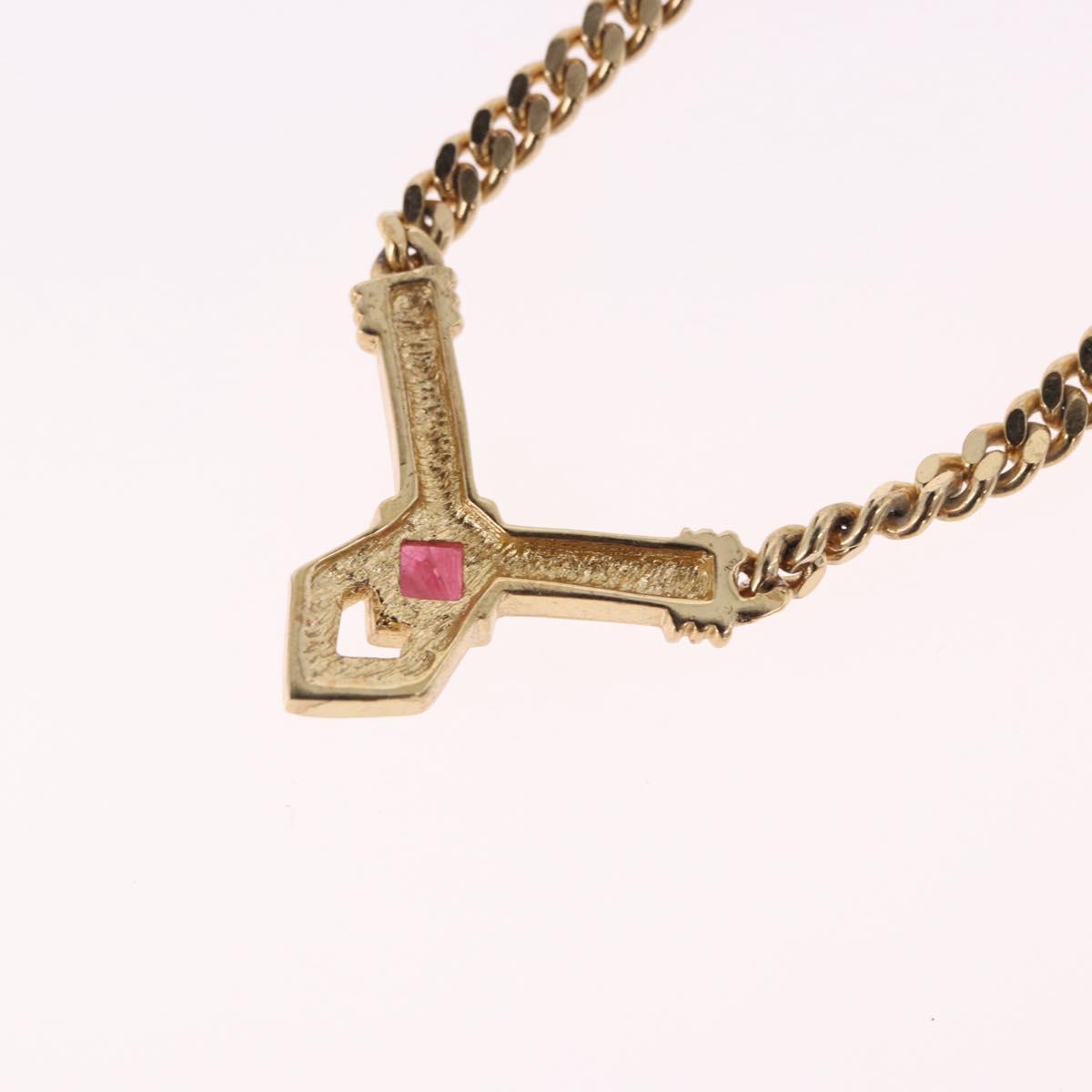 Christian Dior Colored Stone Necklace Metal Gold Tone Auth SW2532