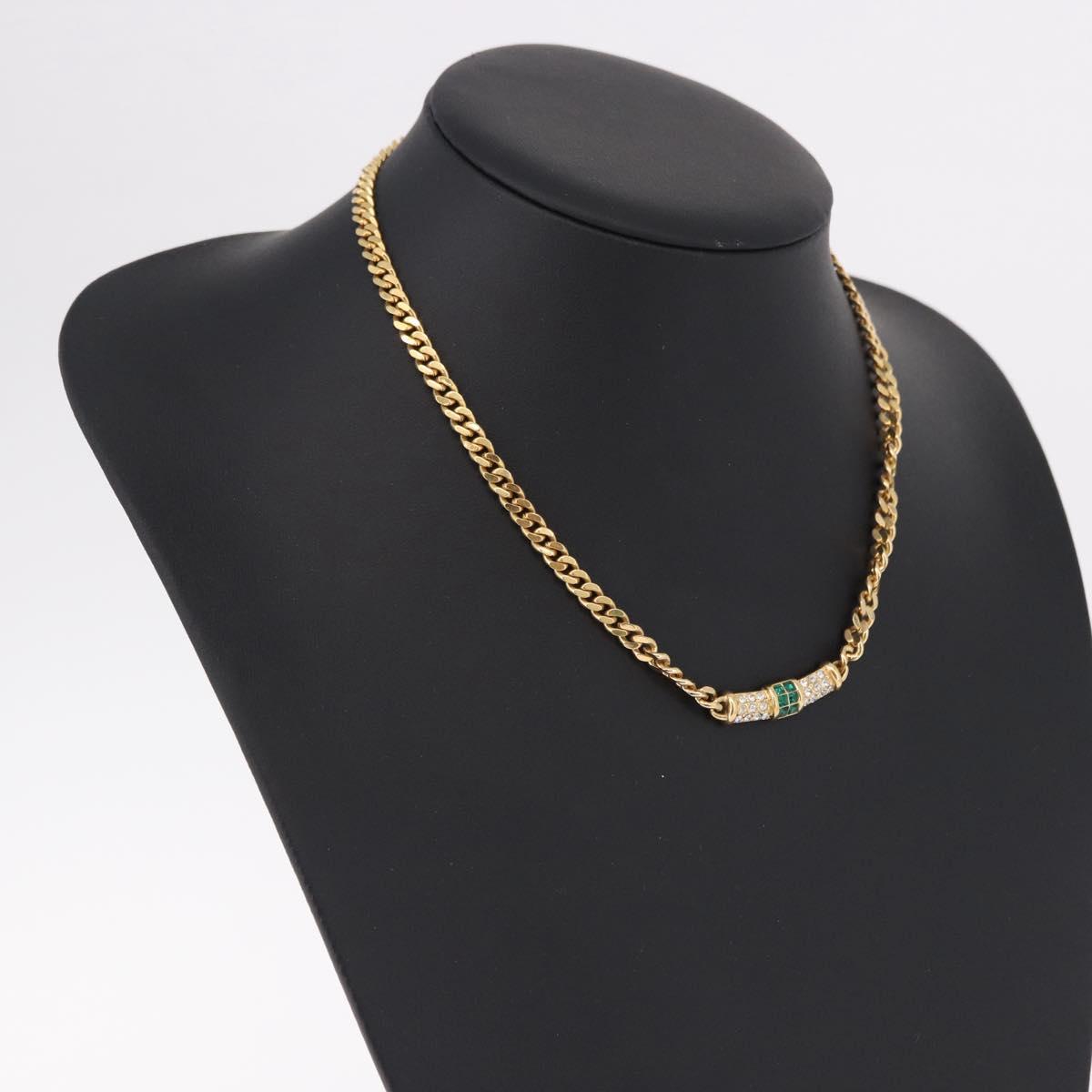 Christian Dior Colored Stone Necklace Metal Gold Tone Auth SW2533