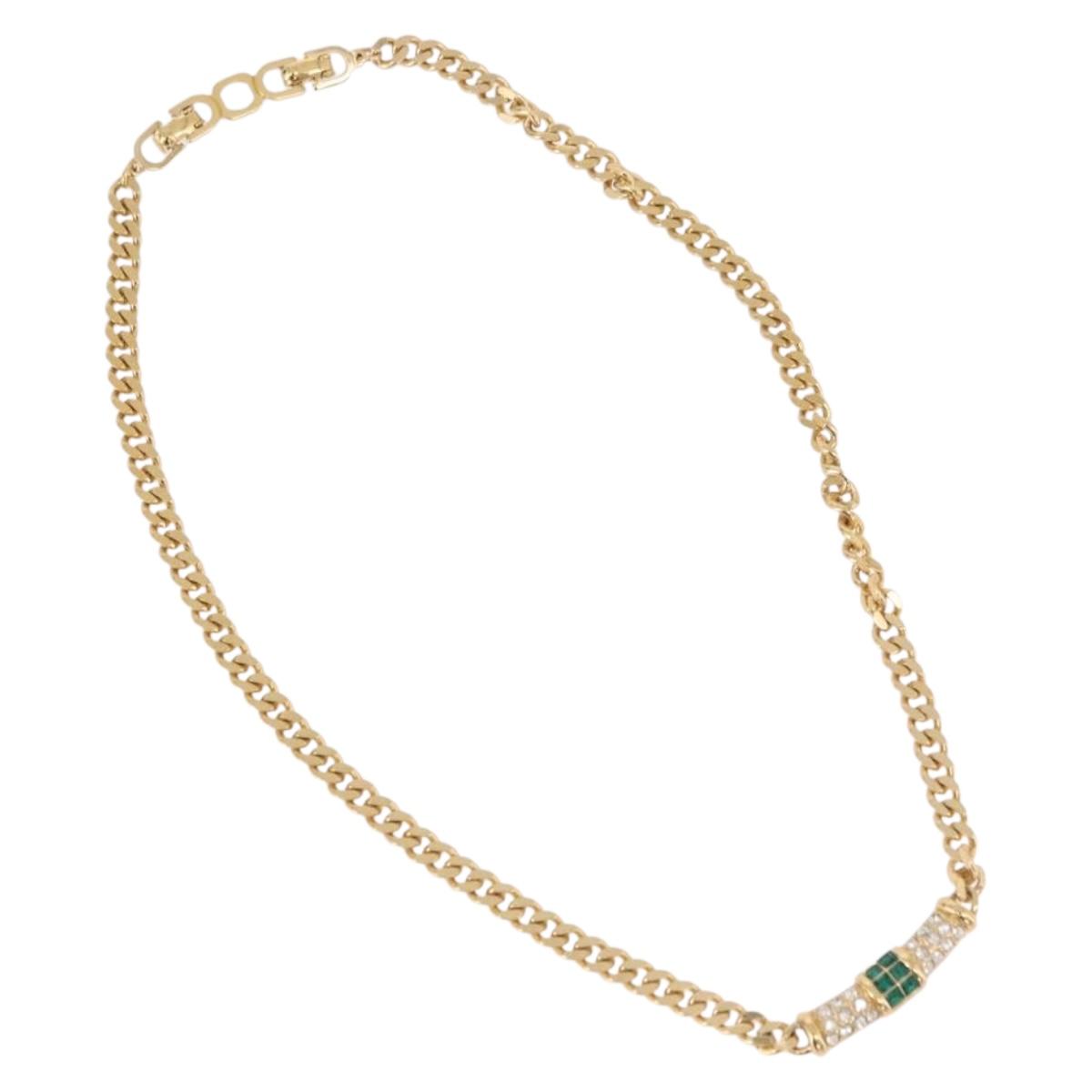 Christian Dior Colored Stone Necklace Metal Gold Tone Auth SW2533