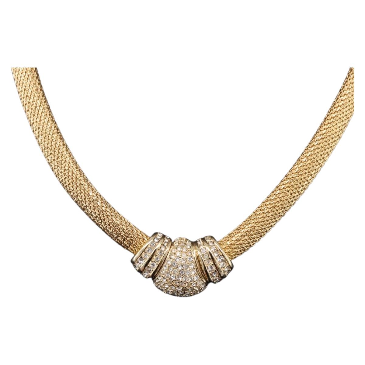 Christian Dior Choker Necklace Metal Gold Tone Auth SW2534A