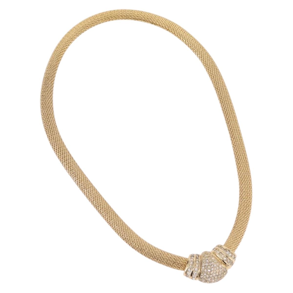 Christian Dior Choker Necklace Metal Gold Tone Auth SW2534A