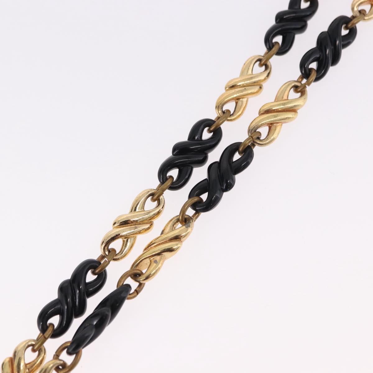 Christian Dior Chain Necklace Metal Black Gold Auth SW2535