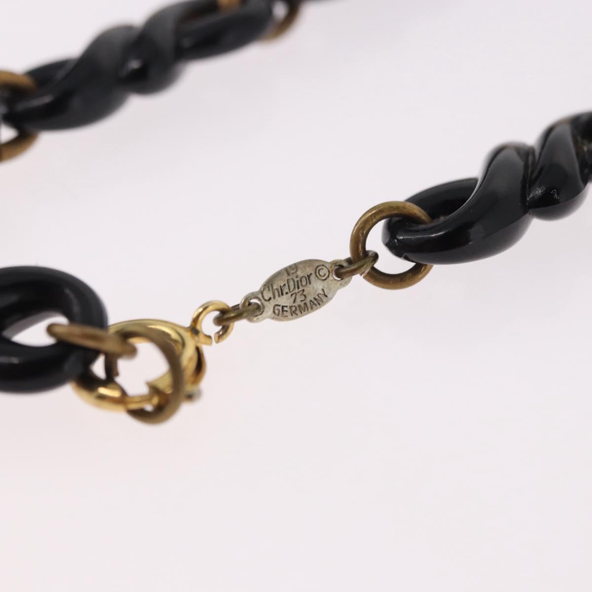 Christian Dior Chain Necklace Metal Black Gold Auth SW2535