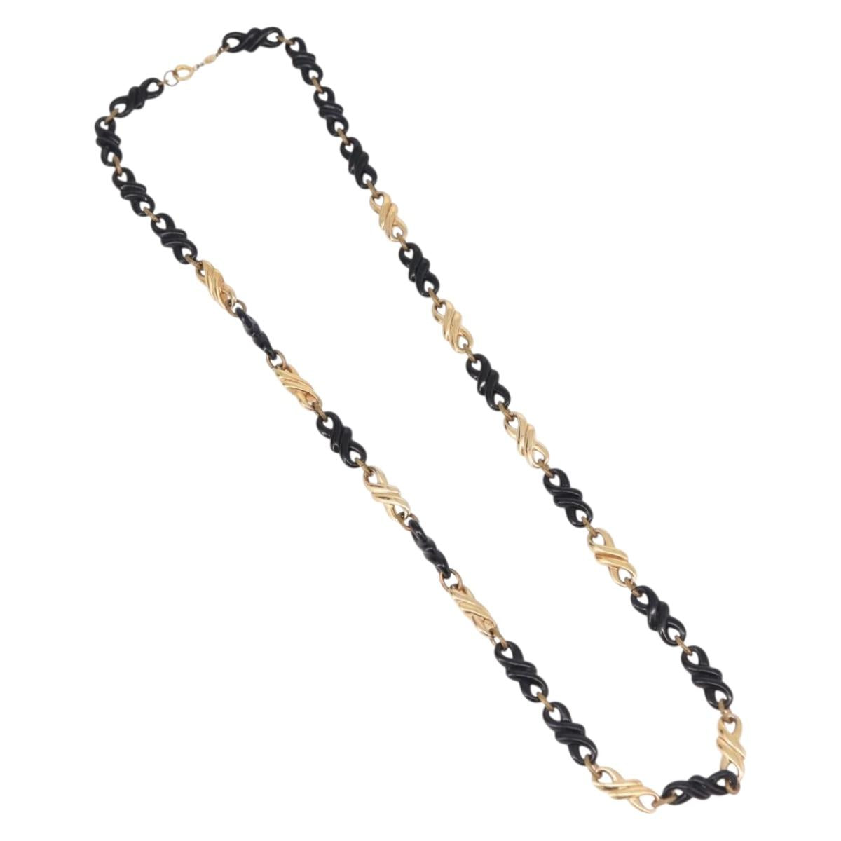 Christian Dior Chain Necklace Metal Black Gold Auth SW2535