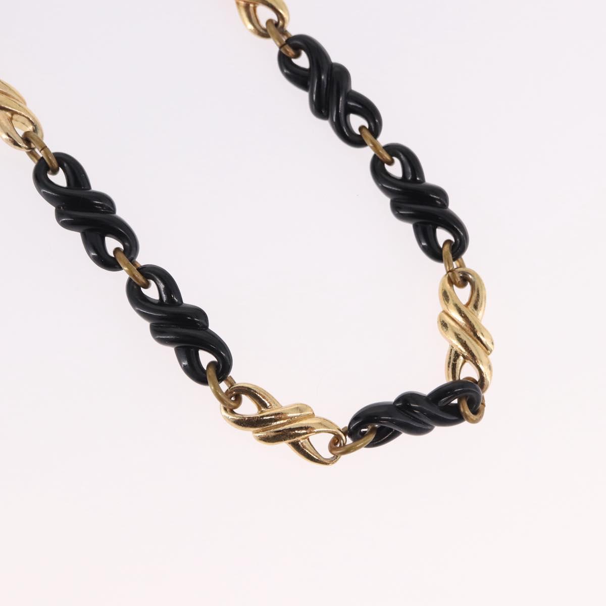 Christian Dior Chain Necklace Metal Black Gold Auth SW2535