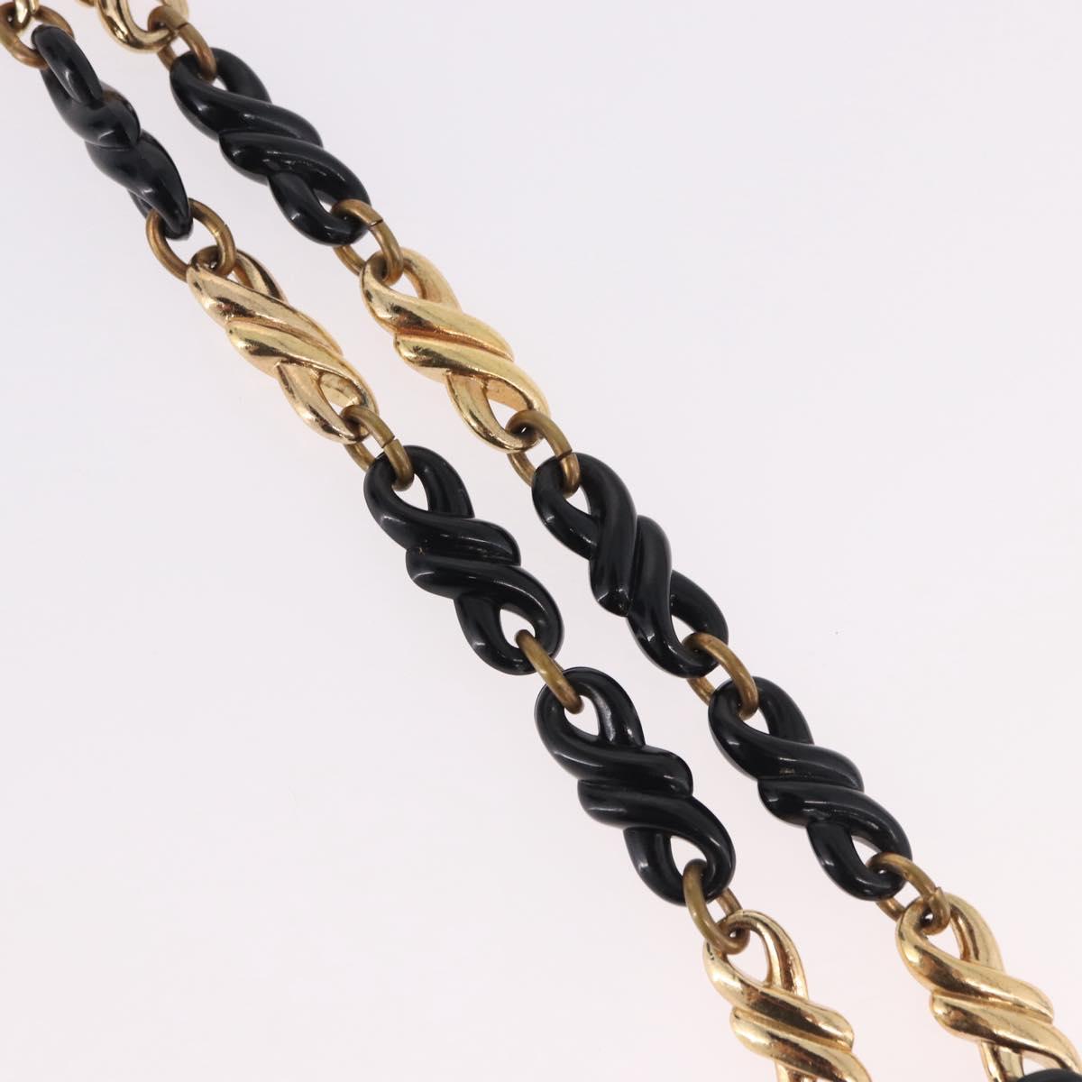 Christian Dior Chain Necklace Metal Black Gold Auth SW2535