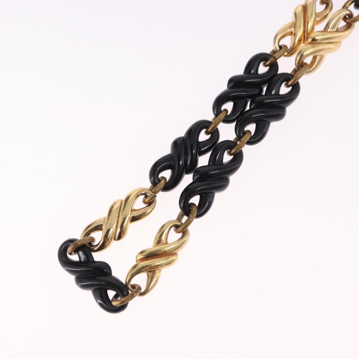 Christian Dior Chain Necklace Metal Black Gold Auth SW2535