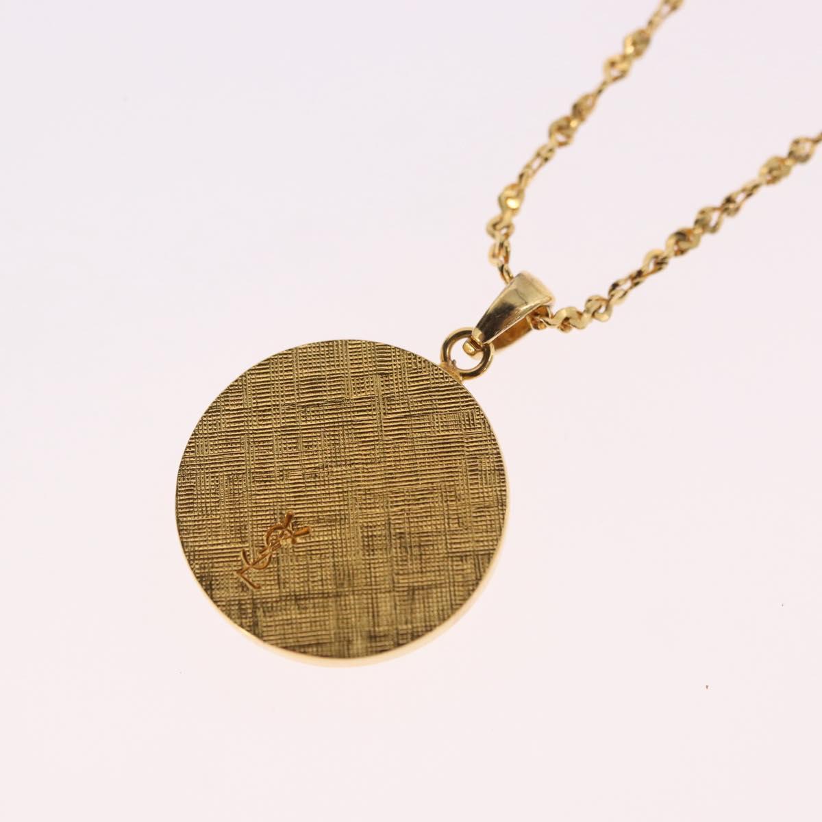 SAINT LAURENT Initials Cointop Necklace Metal Gold Tone Auth SW2536
