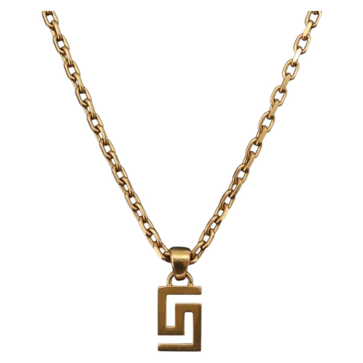 VERSACE Greca Top Necklace Metal Gold Tone Auth SW2537A