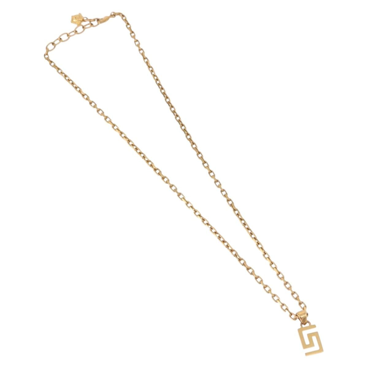 VERSACE Greca Top Necklace Metal Gold Tone Auth SW2537A