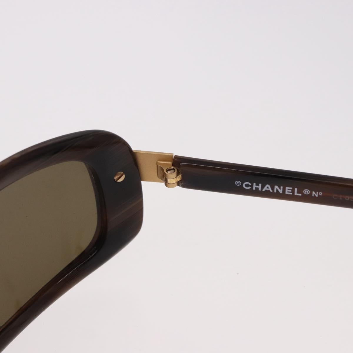 CHANEL Sunglasses Plastic Brown Gold CC Auth SW2589