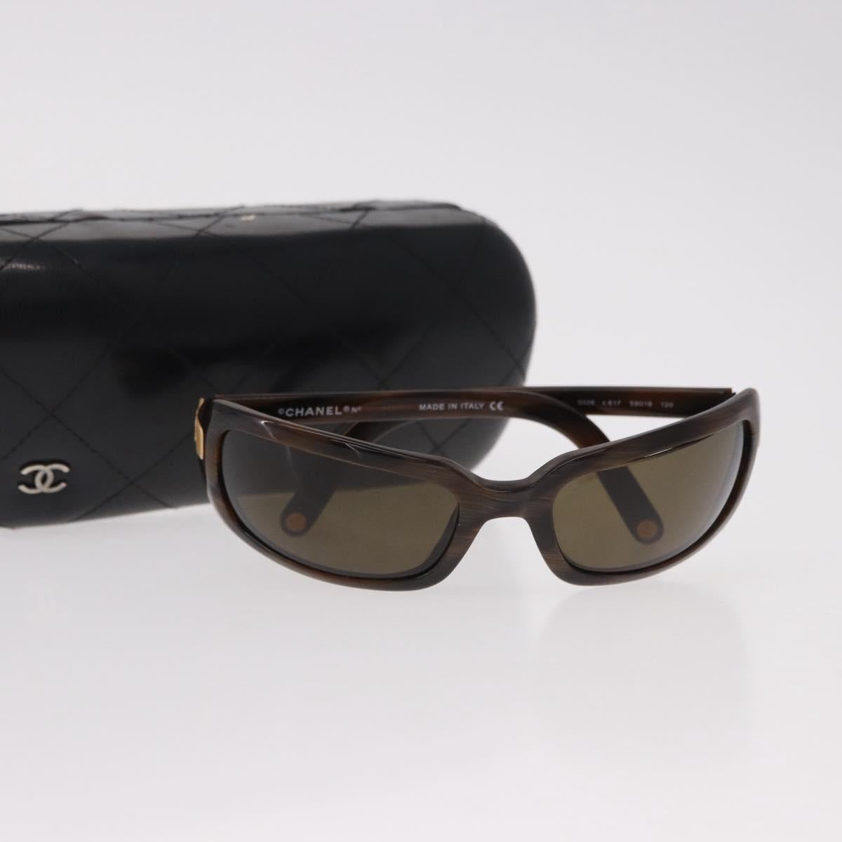 CHANEL Sunglasses Plastic Brown Gold CC Auth SW2589