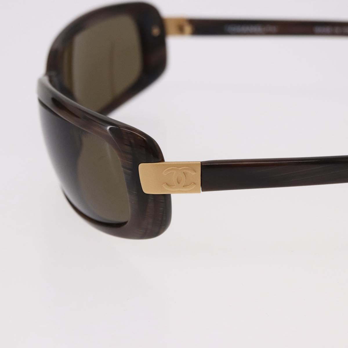 CHANEL Sunglasses Plastic Brown Gold CC Auth SW2589