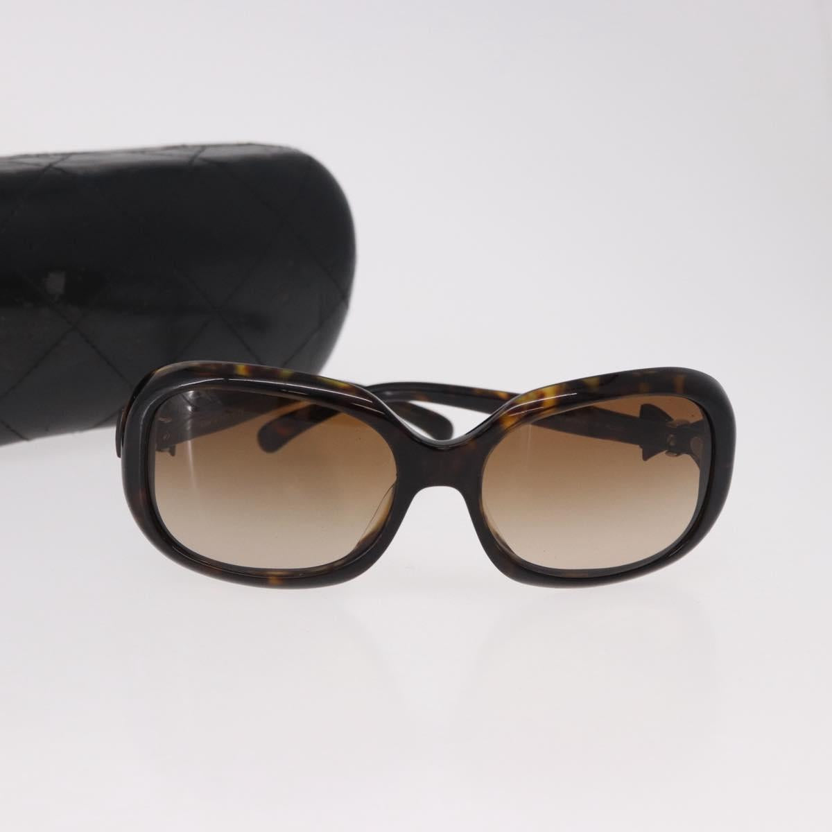 CHANEL Ribbon COCO Mark Sunglasses Plastic Brown Silver CC Auth SW2590