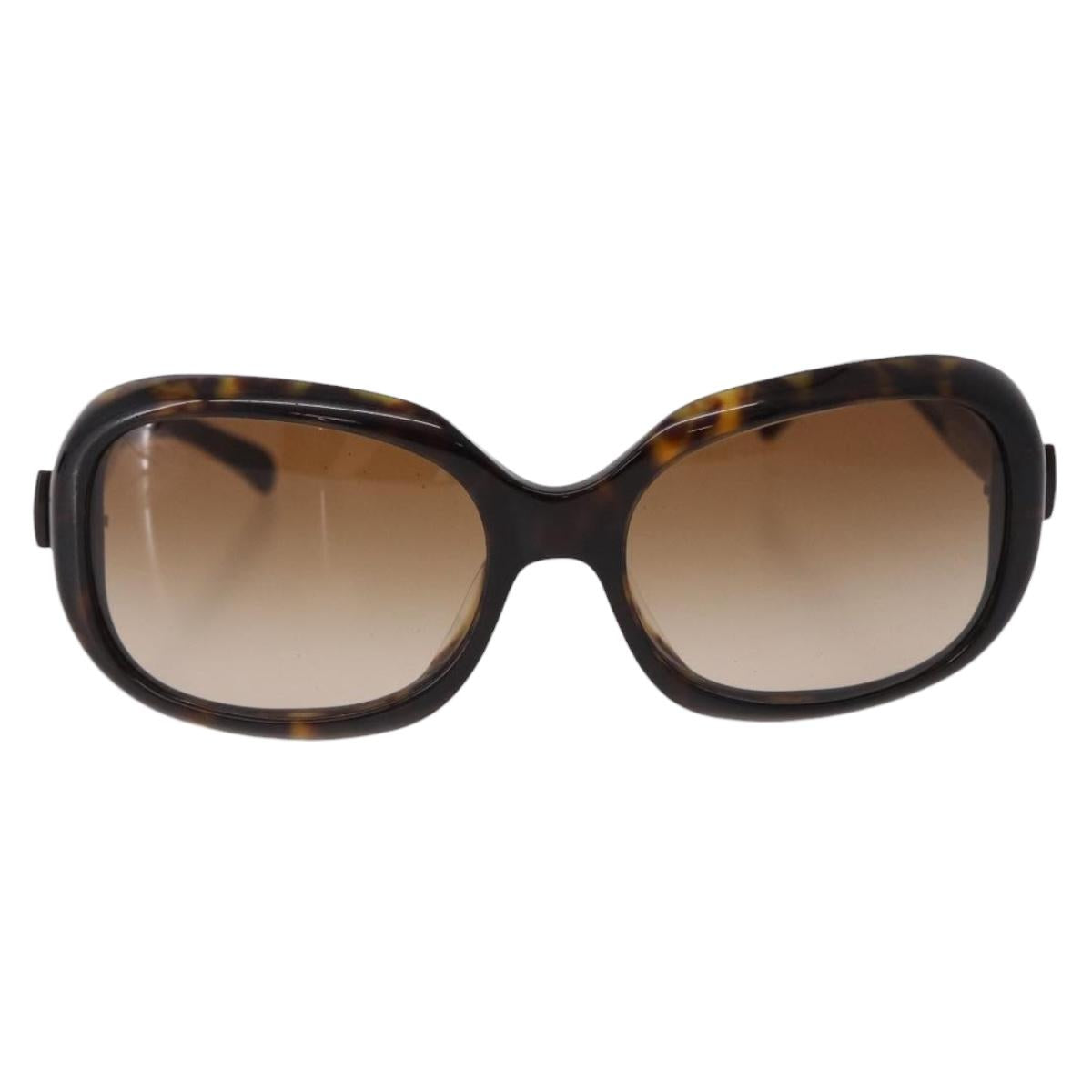 CHANEL Ribbon COCO Mark Sunglasses Plastic Brown Silver CC Auth SW2590