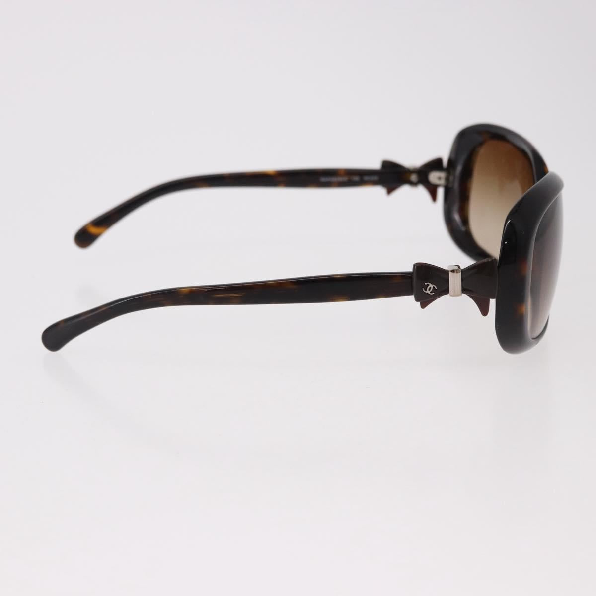 CHANEL Ribbon COCO Mark Sunglasses Plastic Brown Silver CC Auth SW2590