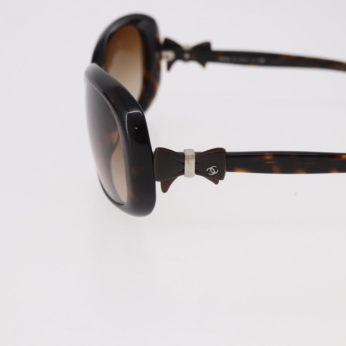 CHANEL Ribbon COCO Mark Sunglasses Plastic Brown Silver CC Auth SW2590