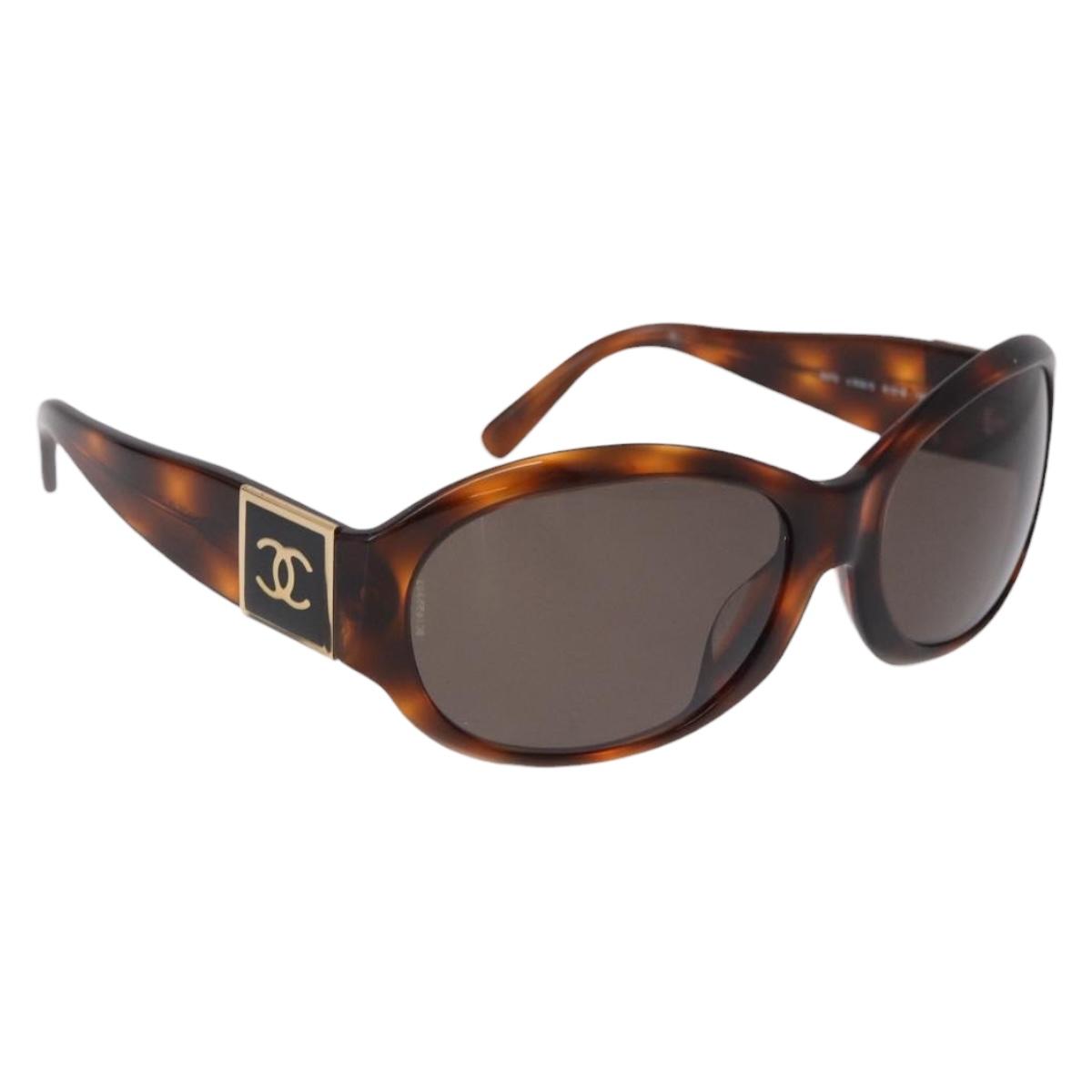 CHANEL COCO Mark Sunglasses Plastic Brown Gold CC Auth SW2591