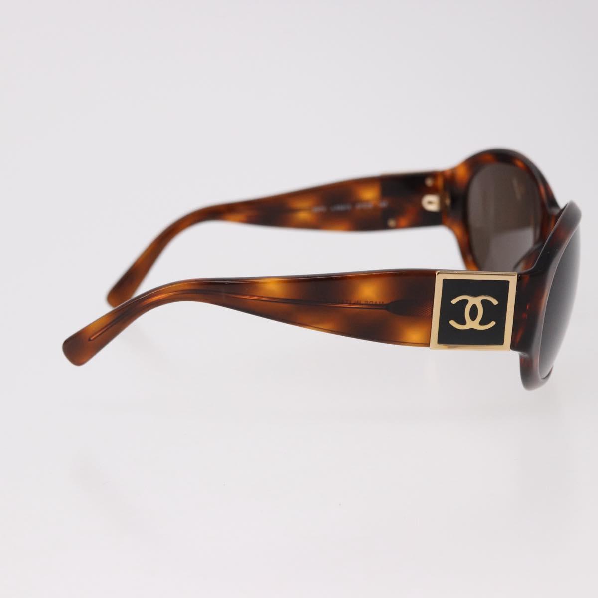 CHANEL COCO Mark Sunglasses Plastic Brown Gold CC Auth SW2591