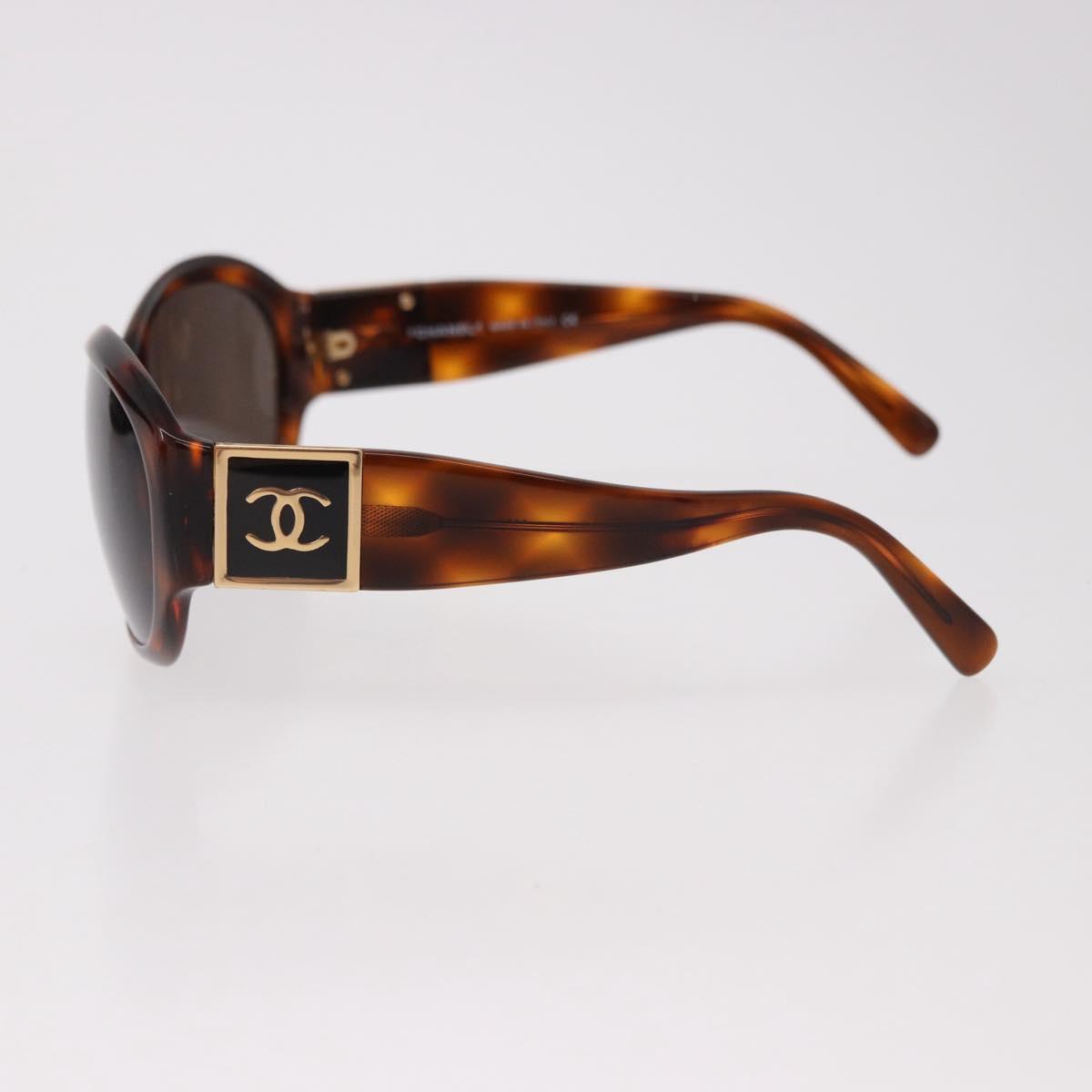 CHANEL COCO Mark Sunglasses Plastic Brown Gold CC Auth SW2591