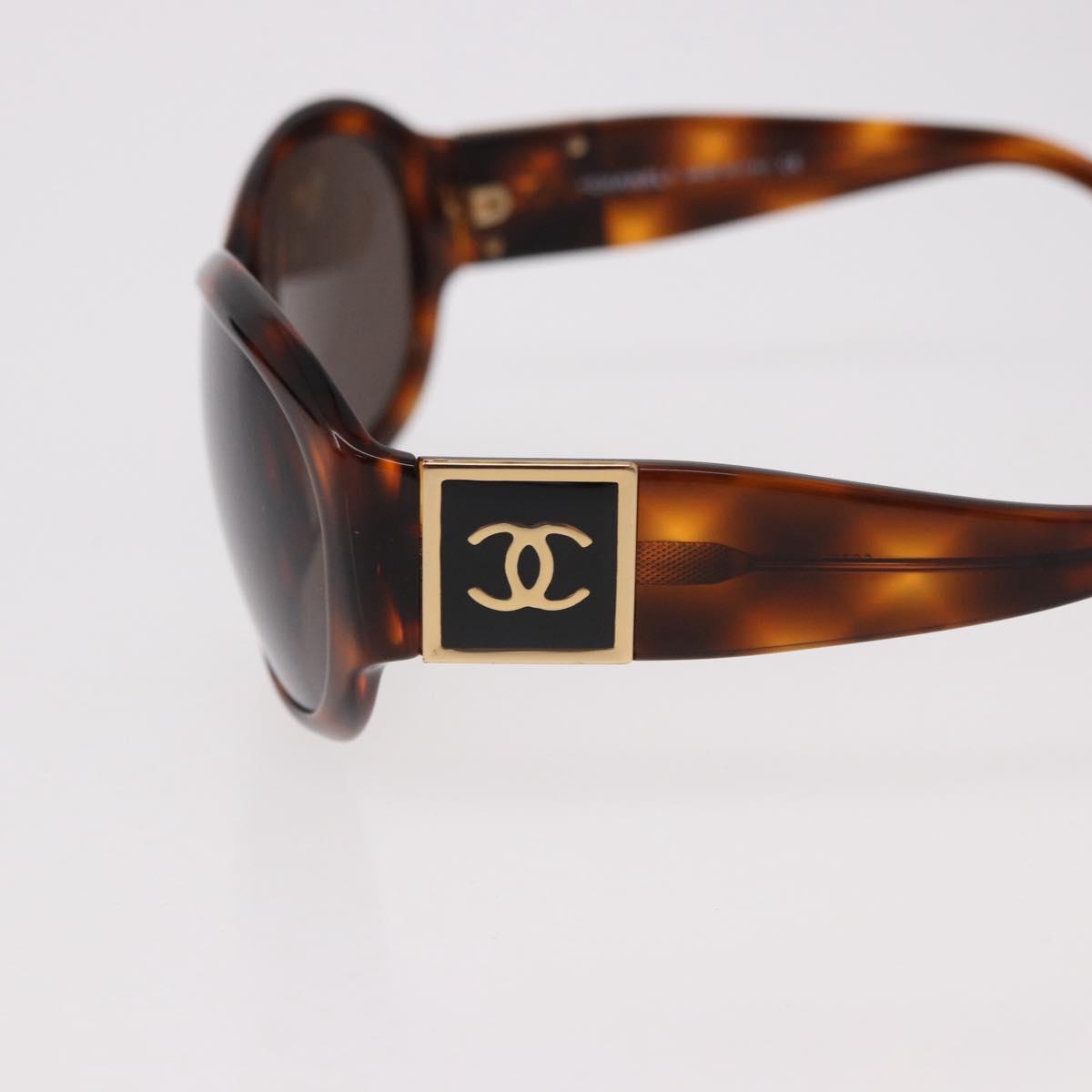 CHANEL COCO Mark Sunglasses Plastic Brown Gold CC Auth SW2591
