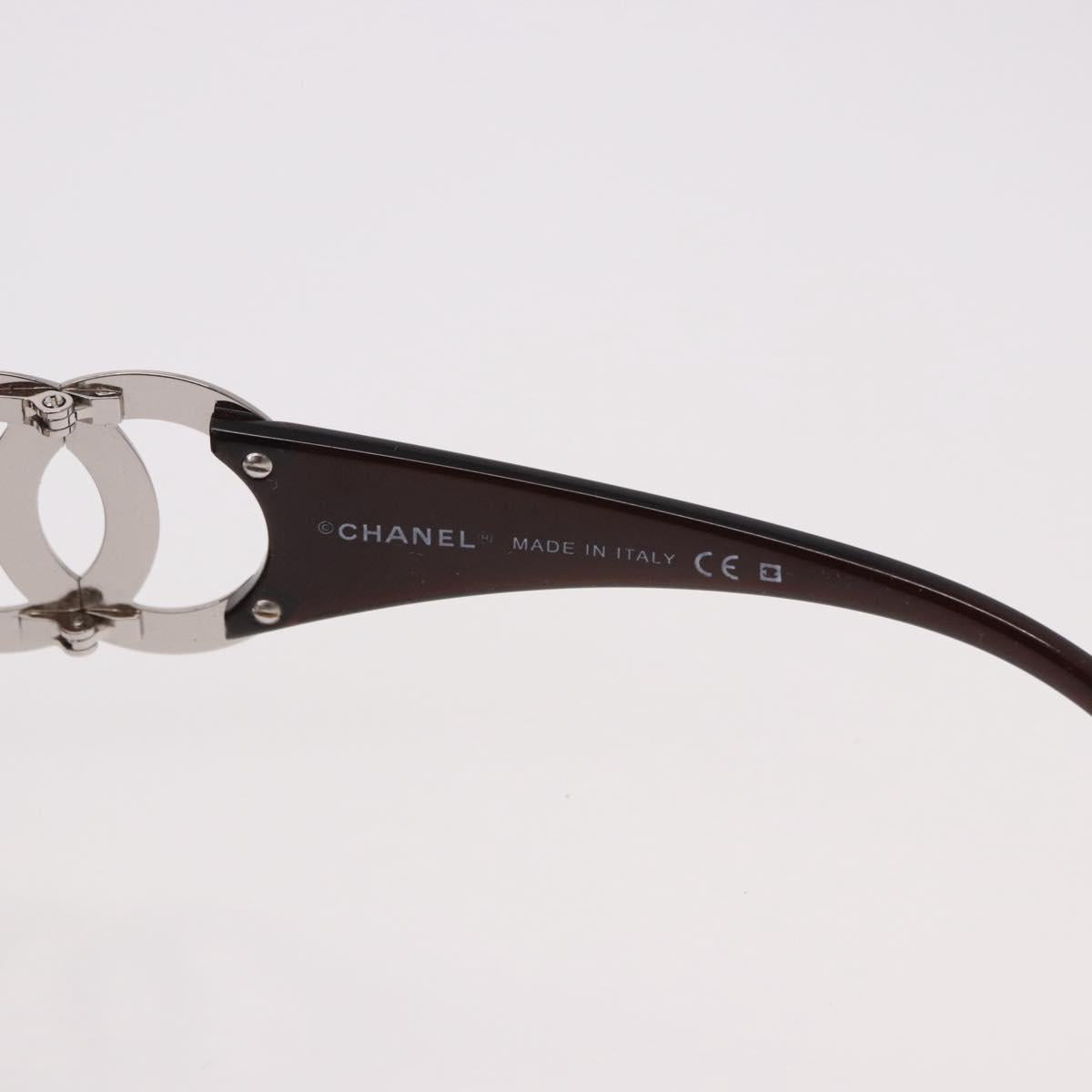 CHANEL COCO Mark Sunglasses Plastic Brown Silver CC Auth SW2592V