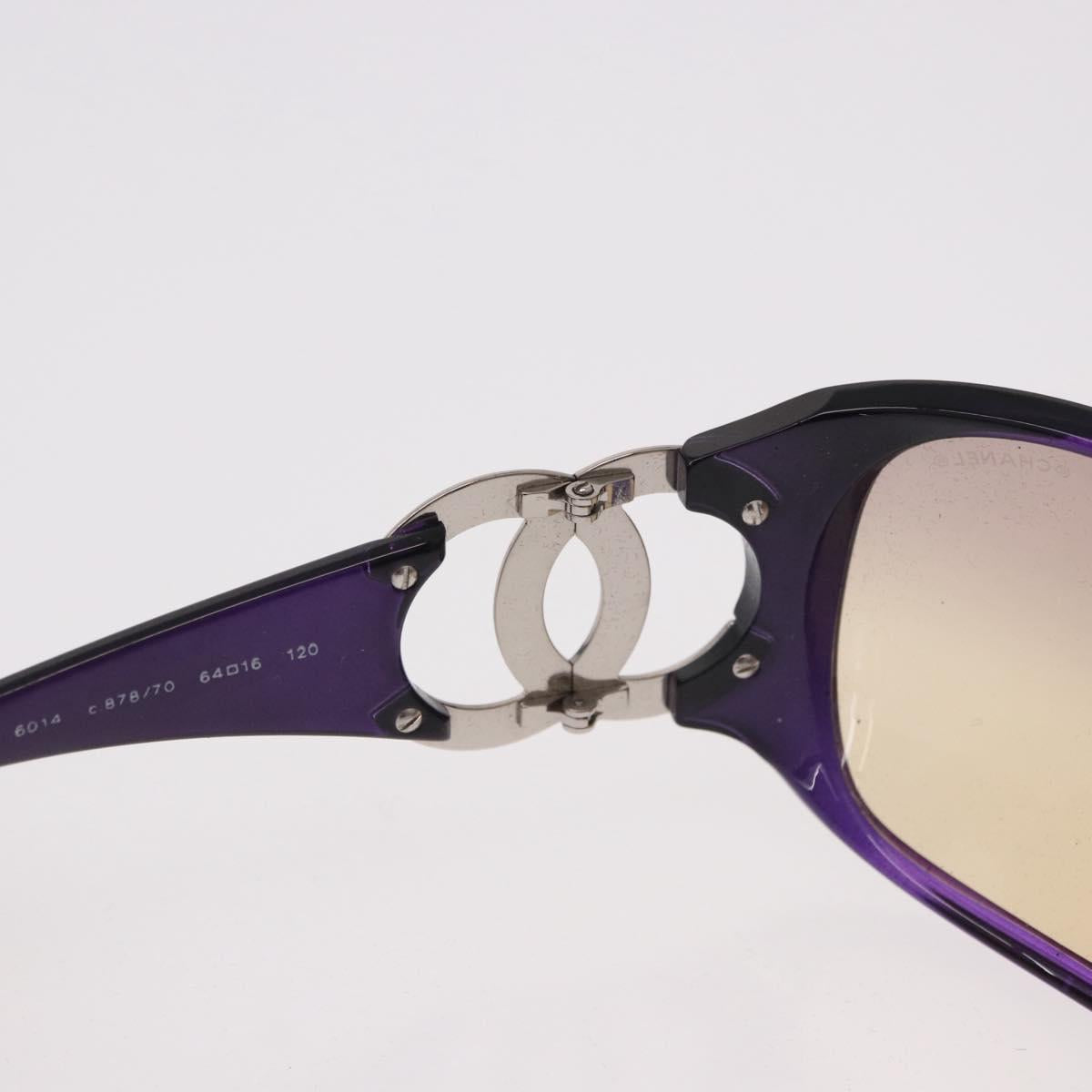 CHANEL COCO Mark Sunglasses Plastic Purple Silver CC Auth SW2593V