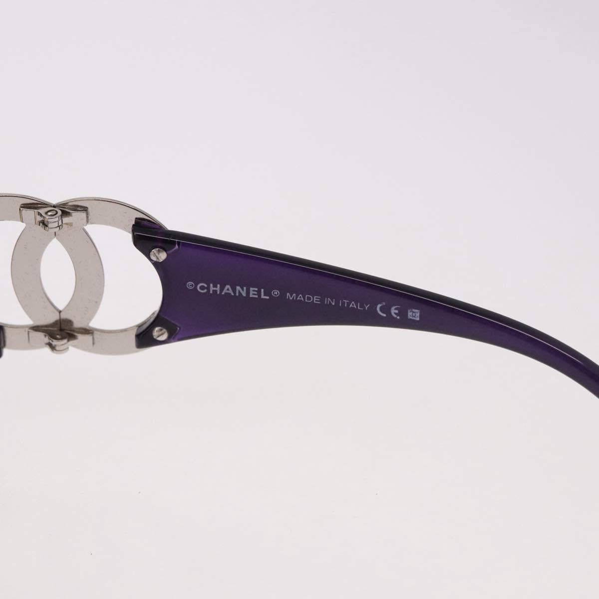 CHANEL COCO Mark Sunglasses Plastic Purple Silver CC Auth SW2593V