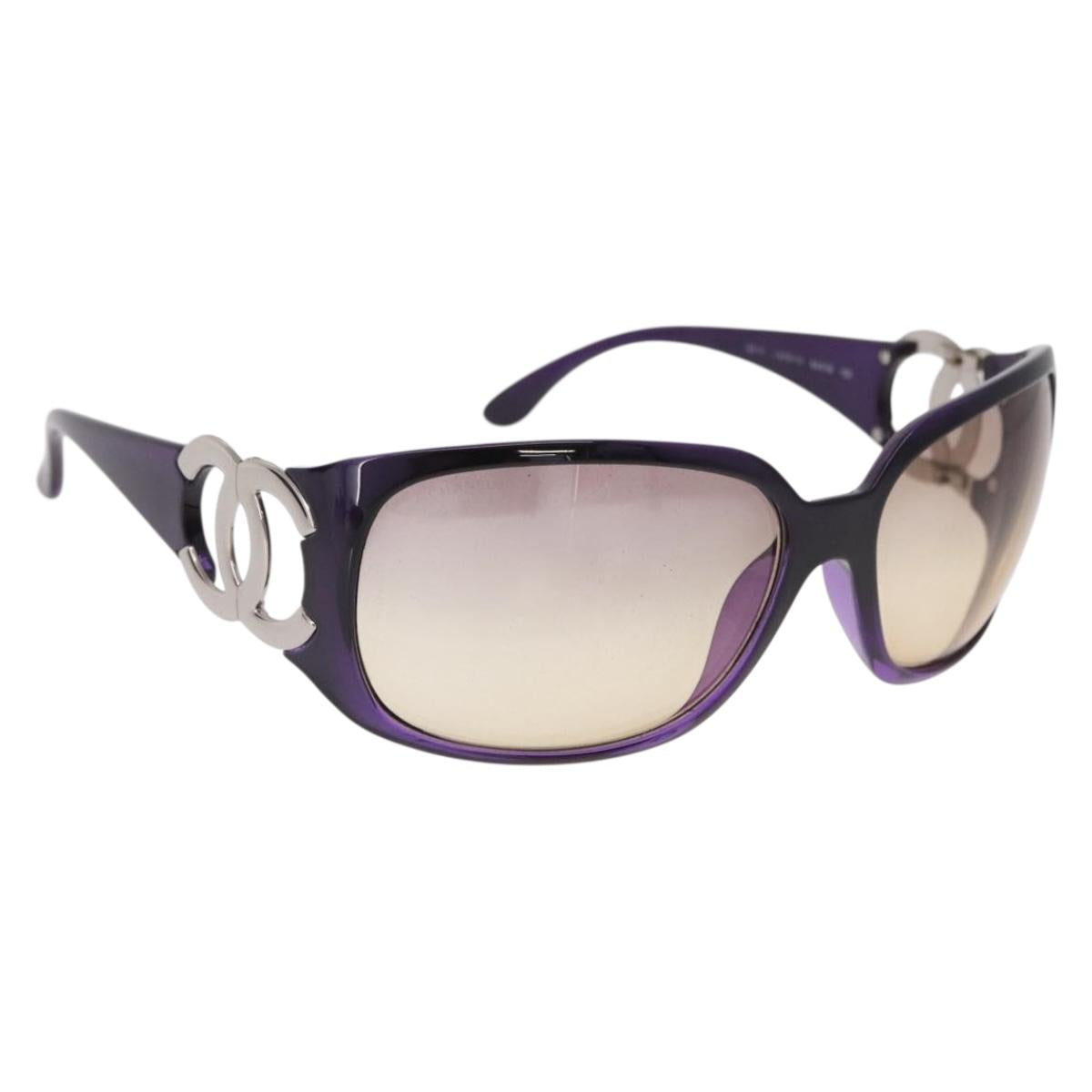 CHANEL COCO Mark Sunglasses Plastic Purple Silver CC Auth SW2593V