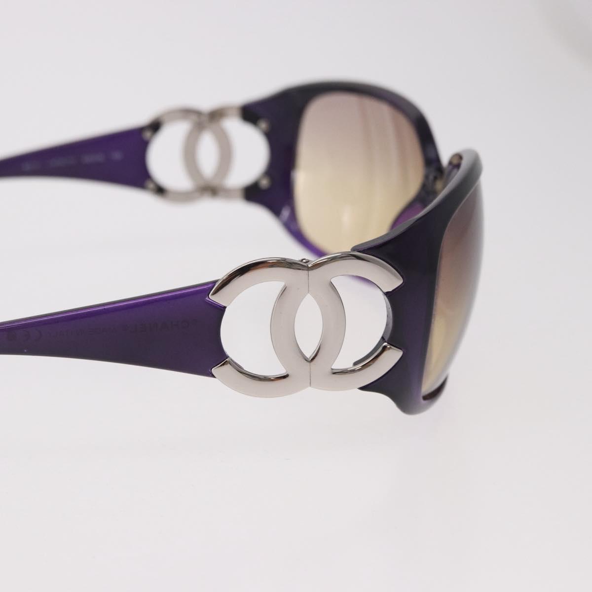 CHANEL COCO Mark Sunglasses Plastic Purple Silver CC Auth SW2593V