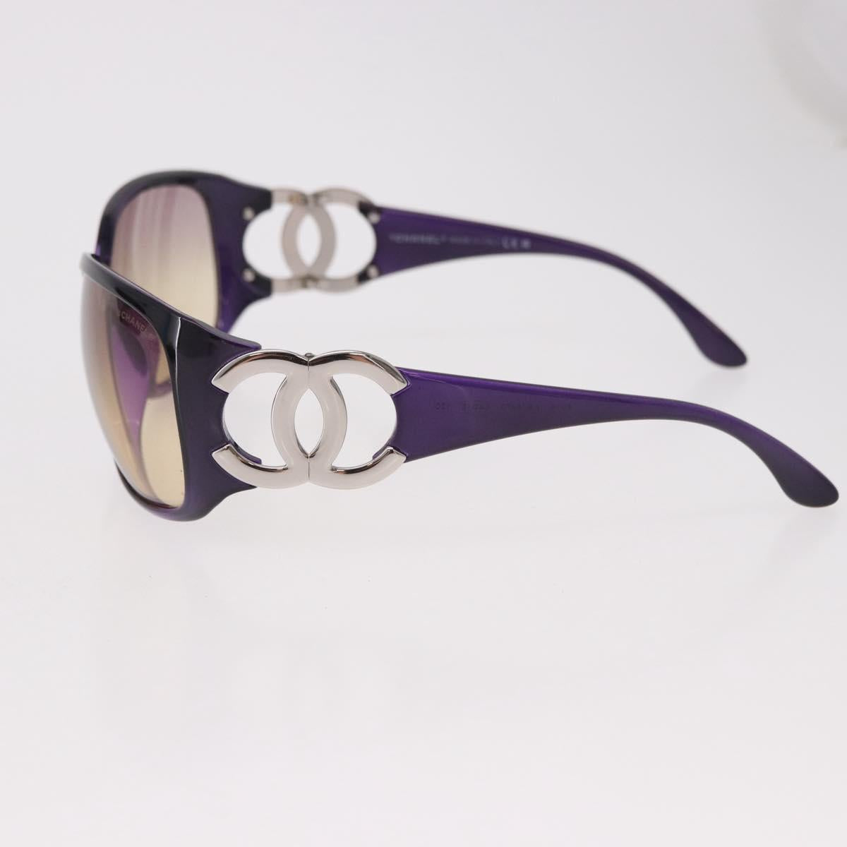 CHANEL COCO Mark Sunglasses Plastic Purple Silver CC Auth SW2593V