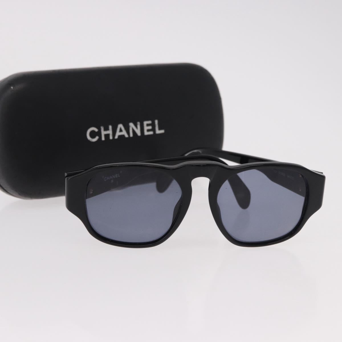 CHANEL COCO Mark Sunglasses Plastic Black Gold CC Auth SW2595