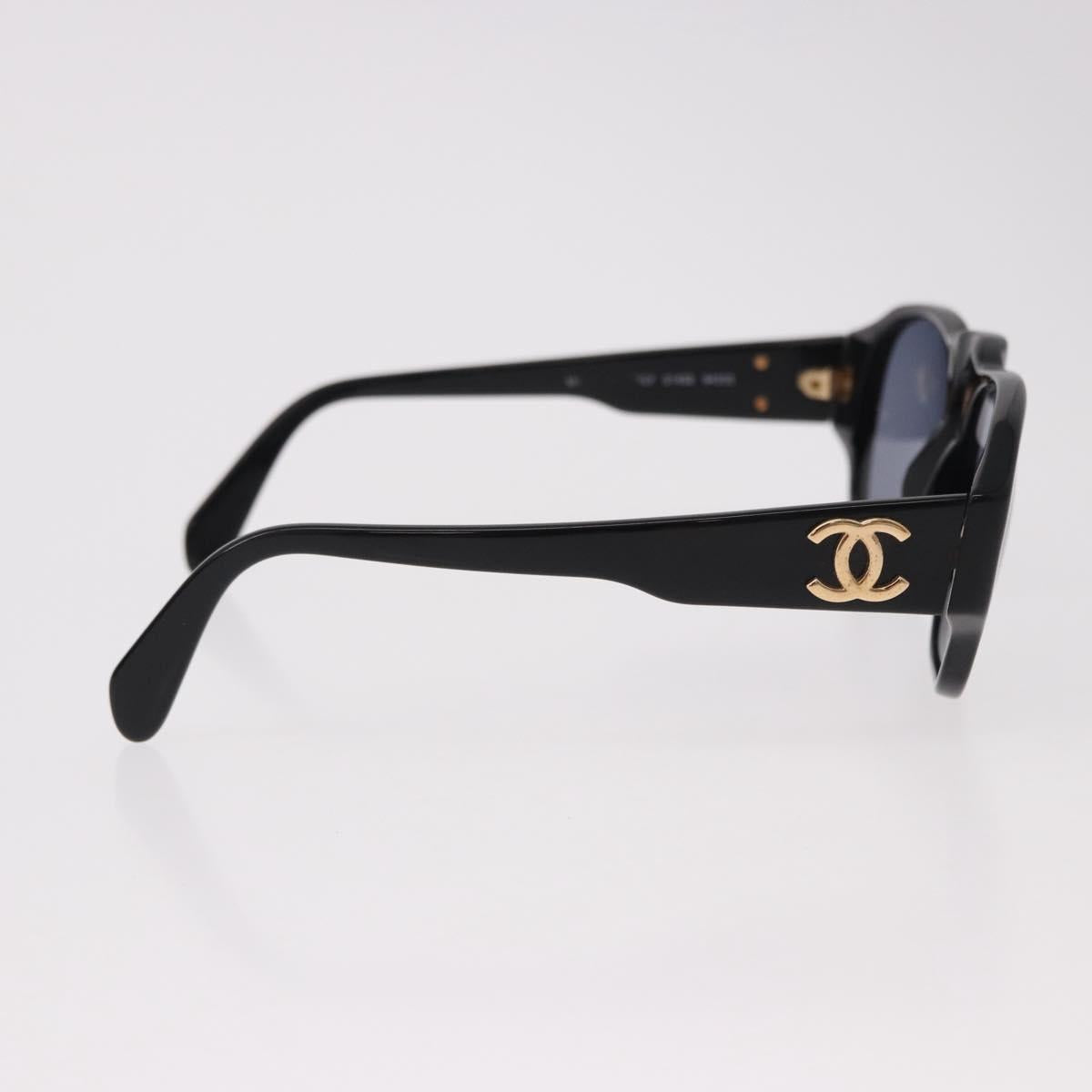 CHANEL COCO Mark Sunglasses Plastic Black Gold CC Auth SW2595