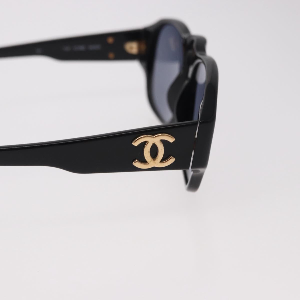 CHANEL COCO Mark Sunglasses Plastic Black Gold CC Auth SW2595