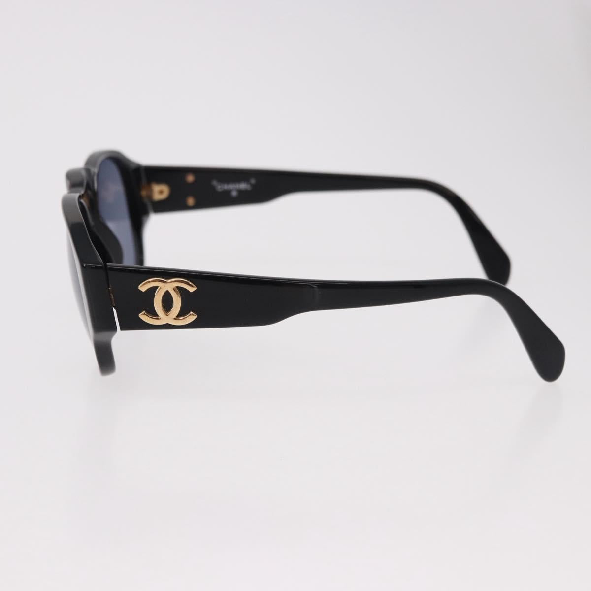 CHANEL COCO Mark Sunglasses Plastic Black Gold CC Auth SW2595
